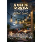 5 Metre 10 Duylu Dış Mekan Aydınlatma Seti – Rustik Ampul Dahil, Su Geçirmez, E27 Organizasyon, Bahçe, Teras Işığı