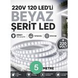 5 Metre 220V 120 Led’li Beyaz Şerit LED Yapışkanlı Direkt Tak Çalıştır Iç ve Dış Mekân Aydınlatma