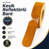 (5 Metre) 5 Cm Tüvtürk Onaylı Reflektörlü Bant Beyaz Kesikli Reflektif Fosforlu Şerit İkaz Bandı