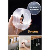 5 Metre Çift Taraflı Nano Bant Süper Güçlü Şeffaf Jel Silikon Duvar Çerçeve Askı Bandı