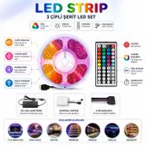 5 Metre RGB LED Şerit Işık – 5050 SMD LED, Kumandalı Renk Değiştiren Dekoratif LED Aydınlatma Seti, TV Arkası, Oyun ve Yatak Odası İçin (Tek Çipli/3 Çipli Şeçenekleri) (3)