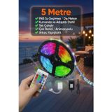 5 Metre RGB LED Şerit Işık IP65 Dış Mekan Su Geçirmez Kumandalı Adaptör Dahil Çok Renkli