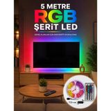 5 Metre Rgb Şerit LED 5050 Smd Uzaktan Kumandalı Renkli Dekoratif LED Aydınlatma Seti - 10 x 10 cm - Çok Renkli