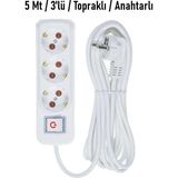 5 Metre Üç 3’lü Topraklı Anahtarlı Grup Priz (Eko Grup Marka)