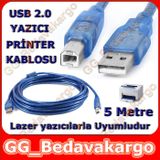 5 Metre USB Yazıcı Kablosu Lazer Uyum Şeffaf 5m