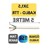 5 Metre Uzunluğunda Beyaz Ttr Kablo, 3X1.5 Mm² Kesit