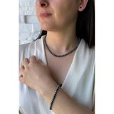 5 Mm Siyah Doğal İnci Sıralı Kolye Bileklik Küpe Üçlü Set