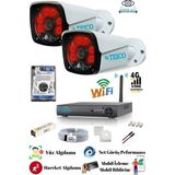 5 Mp 2 Metal Kameralı Ultra Hd Güvenlik Kamera Seti Teico- 6220N 320 GB