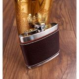5 OZ-150 cc Hunili Kahve Brown Deri Kılıf Çelik Viski Içki Konyak Matarası