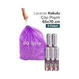 5 Paket Çok Avantaj Paket Mega Boy Lavanta Kokulu Büzgülü Çöp Poşeti 50 Adet Çöp Torbası 60 Lt