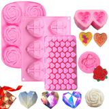 5 Paket Silikon Sabun Kalıpları,Sabun Yapımı İçin Sabun Kalıpları,Sevgililer Günü Hediyesi için El Yapımı Kalp Sabunu Kek/Bisküvi/Çikolata/Duş Vapuru/Ay Kek