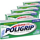 (5 Paket) Süper Poligrip Protez Yapışkan Krem - Güçlü, Tüm Gün Bekleme - Çinko İçermez - Yapay Aroma veya Renk İçermez - 21,3 g. ea.