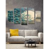 5 Parça Ahşap Dolunay Duvar Dekoru - Salon Oturma Yatak Odası Ofis Antre Için 110X60 cm Tablo Seti - 60 x 100 - Renkli