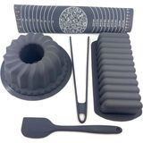 5 Parça Antrasit Silikon Mutfak Seti, Pastacılık, Oval Baton, Kek Kalıbı, Maşa, Spatula, Hamur Matı - Seçenek 1