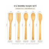 5 Parça Bambu Mutfak Kaşık Seti –%100 Doğal, Çizilmeye Karşı Korumalı, Dayanıklı, Hafif, Ergonomik, Tencere ve Tavalar ile Uyumlu, Sağlıklı ve Çevre Dostu Premium Set