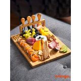5 Parça Bambu Peynir Sunum Tahtası Ve Çatal - Spatula -Mini Spatula - Bıçak Seti, Peynir Kesim Panosu, Sunum Seti