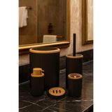 5 Parça Banyo Seti, Siyah Ahşap Desenli, Çöp Kovası, Fırçalık, Sıvı Sabunluk, Diş Fırçalık, Sabunluk