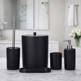 5 Parça Dekoratif Banyo Seti – Klasik Lüks Tasarım Banyo Aksesuar Seti, Çöp Kovası Tuvalet Fırçası Sabunluk Diş Fırçalık Tepsi (Siyah)