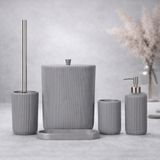 5 Parça Dekoratif Banyo Seti – Modern Lüks Banyo Aksesuar Seti, Çöp Kovası Tuvalet Fırçası Sabunluk Diş Fırçalık Tepsi (Gri)