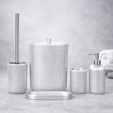 5 Parça Dekoratif Banyo Seti – Modern Lüks Banyo Aksesuar Seti, Çöp Kovası Tuvalet Fırçası Sabunluk Diş Fırçalık Tepsi (Gümüş)