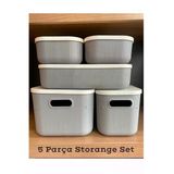 5 Parca Gri Storage Set Kapakli Dolap Ici Duzenleyici, Sepet, Corap, Kiyafet Duzenleyici
