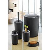 5 Parça Lüx Plastik Banyo Seti 7 Litre Dokunmatik Çöp Kovalı, Antibakteriyel Fırça (Siyah-Gri)