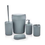 5 Parça Lüx Plastik Banyo Seti - Çöp Kovalı, Antibakteriyel Fırça, Normal ve Sıvı sabunluk, diş Fırçalıklı - Antresit