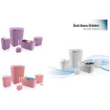 5 Parça Örgü Desenli Plastik Banyo Seti Çamaşır Sepeti Deterjanlık Klik Çöp Kovası Klozet - 1