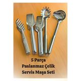 5 Parça Paslanmaz Çelik Servis Maşa Seti Sos Kepçesi Makarna Kepçesi