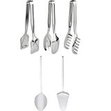 5 Parça Paslanmaz Çelik Servis Sunum Seti Kaşık Spatula Makarna Salata Pasta Maşası - Gümüş