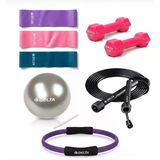 5 Parça Pilates & Fitness Seti Pilates Bant, Atlama İpi, 2X1 Kg Pvc Kaplama Dambıl, 25 Cm Pilates Topu,35 Cm Pilates Çemberi