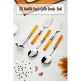 5 Parça Platin Servis Seti & Servis Sunum Seti Amber ( Kepçe / Kevgir / Sıpatula / Çatal / Kaşık ) - Çok Renkli