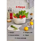 5 Parça Set Lüks Süzgeçli Sebze Meyve Yıkama Badyası Kesme Tahtası Limon Sıkacağı Ölçek