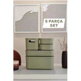 5 Parca Yesil Storage Set Kapakli Dolap Ici Duzenleyici, Sepet, Corap, Kiyafet Duzenleyici