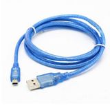 5 pin mini usb şarj ve data kablosu şeffaf mavi renk 1m