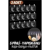 5 Pinli Yapışkanlı Askı Xenoty Design 3 Lü Set 718948 Çok Renkli