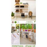 5 Raflı Metal Ayak Ahşap Raf Hafif Taşınabilir Kolay Kurulum Açık Kapaksız Ayakkabılık 28x90x9 cm