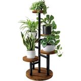 5 Raflı Saksılık Dekoratif 5 Raflı Çiçeklik Metal Doğal Ahşap Saksılık Çiçek Rafı Daire
