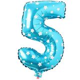5 Rakamı Yıldızlı Mavi 100 cm Folyo Balon