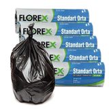 5 Rulo=Toplam 100 adet Standart Orta 55x60 Siyah Çöp Poşeti Tse Garantili 2 Kat Sağlam Çöp Torbası