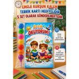 5 Set Yeni Okumayı Öğrenen Öğrencilere Hediye Artık Okuyorum Yazılı 1. Sınıf Hatırası Emoji Kurşun Kalem Tebrik Kartı He