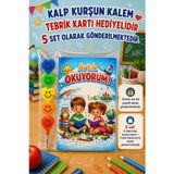 5 Set Yeni Okumayı Öğrenen Öğrencilere Hediye Artık Okuyorum Yazılı 1. Sınıf Hatırası Kalp Kurşun Kalem Tebrik Kartı Hed