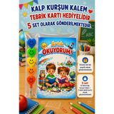 5 Set Yeni Okumayı Öğrenen Öğrencilere Hediye Artık Okuyorum Yazılı 1. Sınıf Hatırası Kalp Kurşun Kalem Tebrik Kartı Hediyeli
