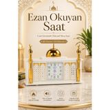 5 Vakit Ezan Okuyan Cami Görünümlü Dekoratif Masa Saati - Beyaz