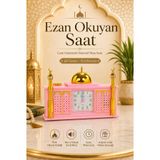 5 Vakit Ezan Okuyan Cami Görünümlü Dekoratif Masa Saati - Pembe