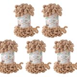 5 x 100 gram Alize Puffy örgü yünü, 500 gram parmak örgüsü - yün süper hacimli, halka yünü, iğnesiz örgü (bej 262)
