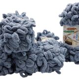 5 x 100 gram örgü yünü Alize Puffy, 500 gram parmak örgüsü - yün süper hacimli, halka yünü, iğnesiz örgü (gri 428)