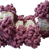 5 x 100 gram örgü yünü, Alize Puffy, 500 gram parmak örgüsü - yün süper hacimli, halka yünü, iğnesiz örgü (leylak 28)