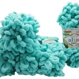 5 x 100 gram örgü yünü Alize Puffy, 500 gram parmak örgüsü - yün süper hacimli, halka yünü, iğnesiz örgü (nane yeşili 19)