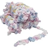 5 x 100 gram örgü yünü Alize Puffy Color, 500 gram parmak örgüsü - yün çok renkli süper hacimli, ilmik yün, iğnesiz örgü (beyaz pembe mavi 5864)